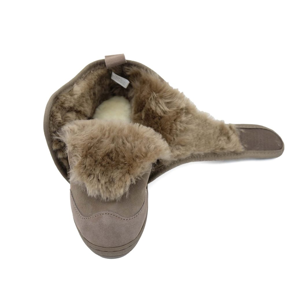 Photo of the Black Sheep Australia Argyle v2 healthcare sheepskin boot with hook and loop straps open for easy access